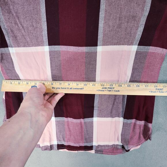 Tommy Hilfiger Button Up Shirt sz M Women Buffalo Plaid Red Purple Pink Roll Tab - Picture 7 of 12